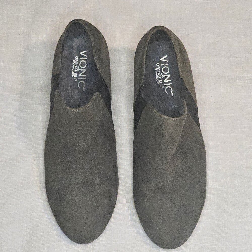 VIONIC Grey Stanton Suede Leather Orthaheel Orthotic Wedge Bootie Size 8